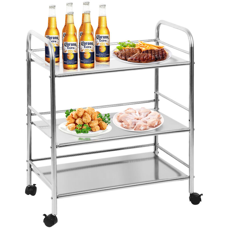 foto del prodotto carrello portavivande da cucina haloyo 3 ripiani in acciaio inox,61 x 36 x 75cm,argentato