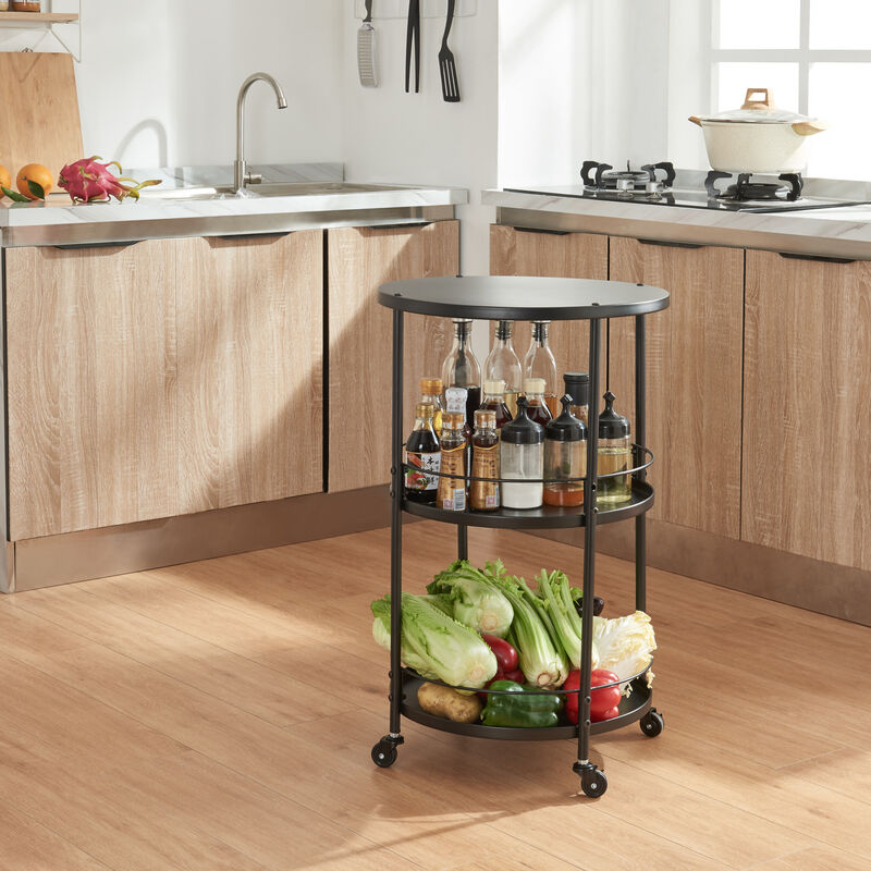 foto del prodotto carrello portavivande munkedal con 3 ripiani rotondi 75 x 45 cm metallo nero en.casa 