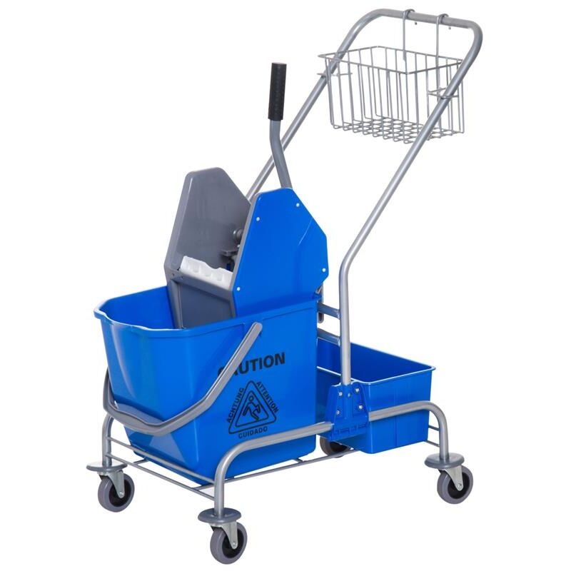 foto del prodotto carrello professionale lavapavimenti con secchio da 25lt e strizzatore blu