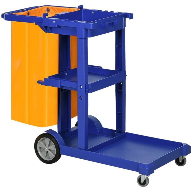 foto del prodotto carrello pulizie 3 ripiani sacco da 100l 121x50,5x96,5 cm blu giallo e grigio