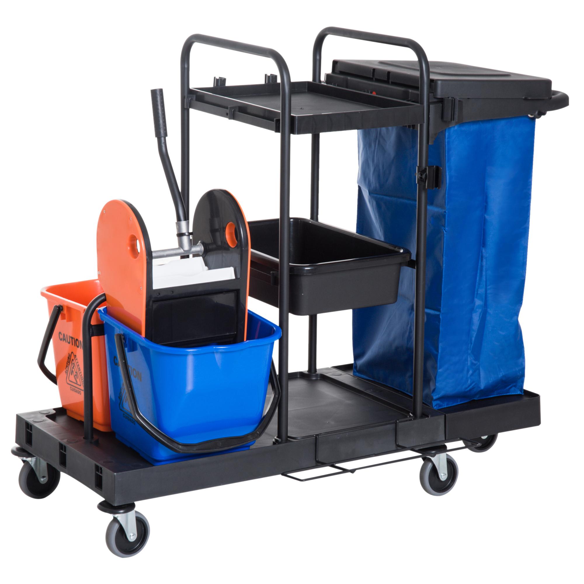 foto del prodotto carrello pulizie professionale multiuso con 2 secchi capacit 18l e ruote blu