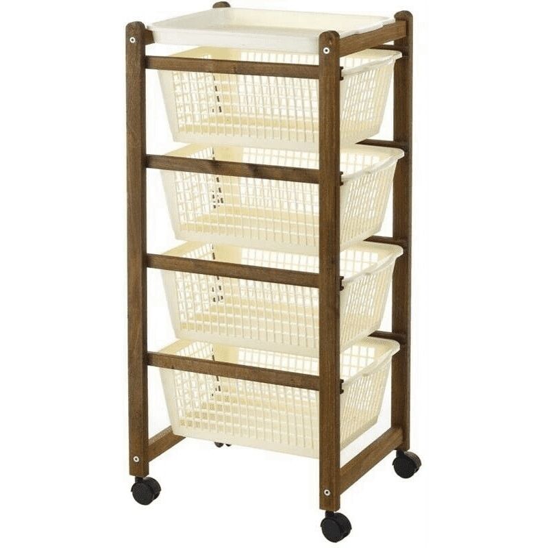 foto del prodotto carrello salvaspazio noce in legno cestini plastica cm 36 x 30 x 82 h cm