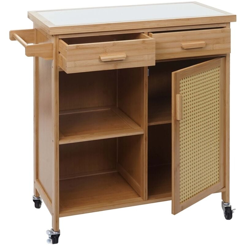 foto del prodotto carrello servizio bar cucina con maniglia cassetto e piano di lavoro 85x84x36 cm brown bamb 040006404