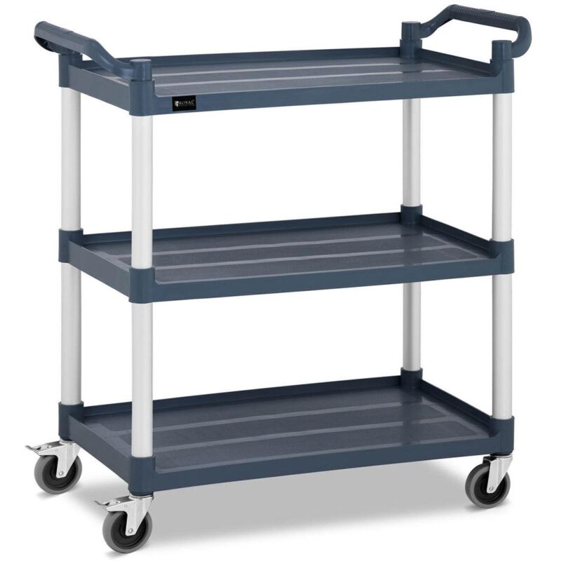 foto del prodotto carrello servizio cucina 3 vassoi su ruote 150 kg grigio alluminio e plastica 140000936