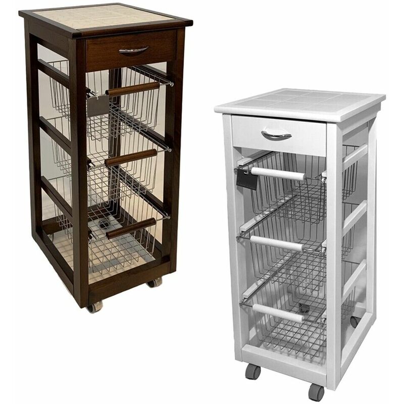 foto del prodotto carrello slim cucina legno portafrutta stretto 3cestini cassetto ripiano mattonelle salvaspazio ciliegio naturale bianco noce colorigenerali 