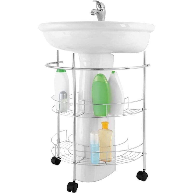 foto del prodotto carrello sottolavabo in acciaio cromato con 2 ripiani e rotelle
