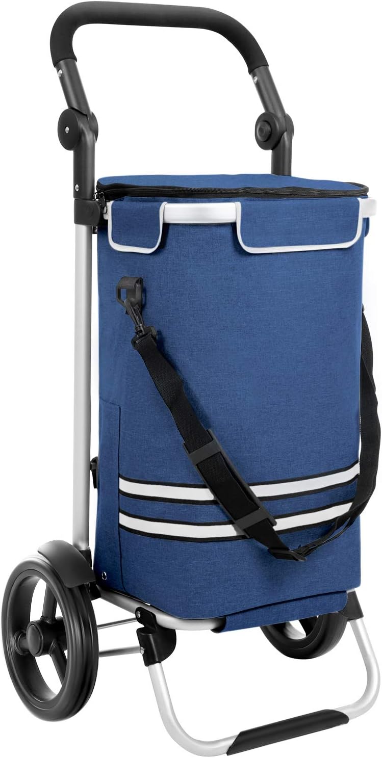 foto del prodotto carrello spesa carrello spesa pieghevole con borsa termica multiuso borsa estraibile ruote solide blu 12 0003599