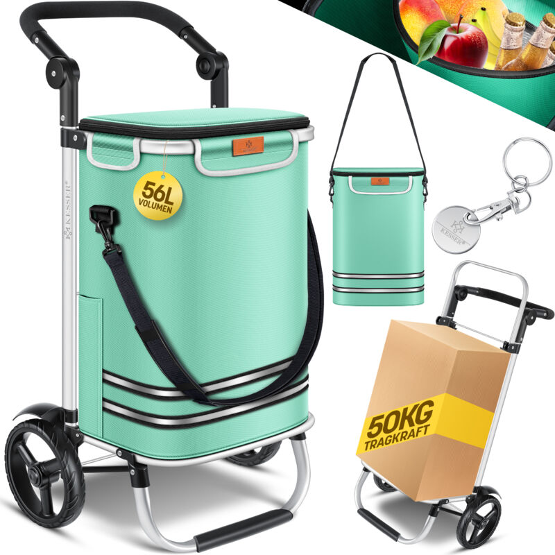 foto del prodotto carrello spesa pieghevole con capacit di 56 l e portata fino a 50 kg carrello spesa e borsa a tracolla 3in1 verde menta kesser