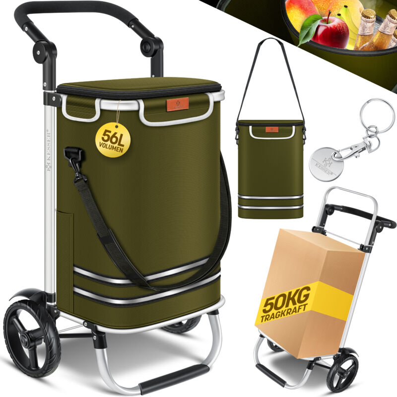 immagine 0 del prodotto carrello spesa pieghevole con capacit di 56 l e portata fino a 50 kg carrello spesa e borsa a tracolla 3in2 cachi kesser
