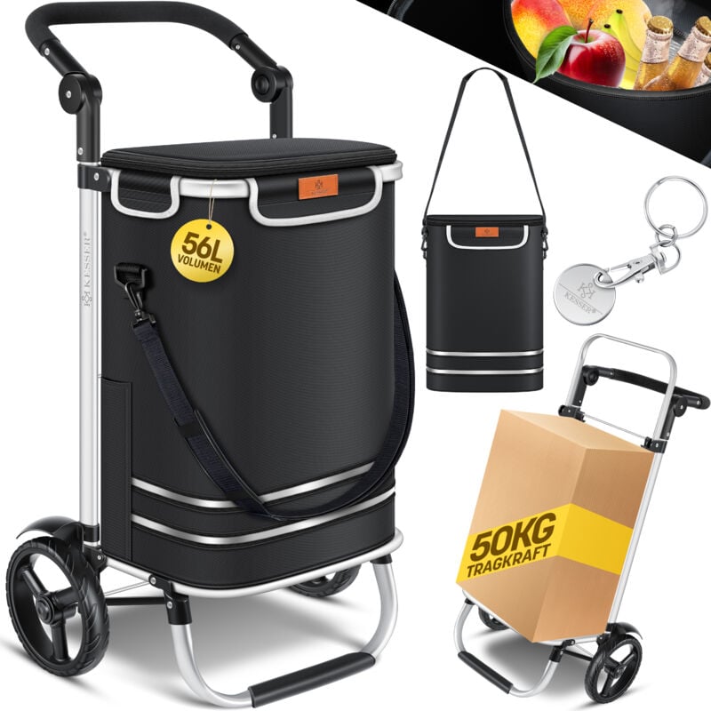 foto del prodotto carrello spesa pieghevole con capacit di 56 l e portata fino a 50 kg carrello spesa e borsa a tracolla 3in3 nero kesser
