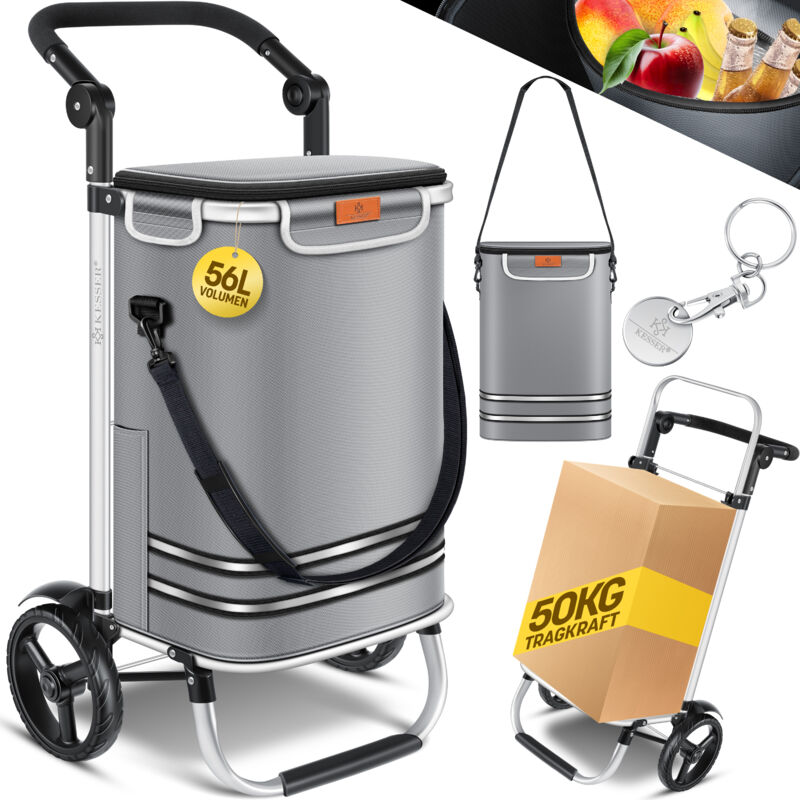 foto del prodotto carrello spesa pieghevole con capacit di 56 l e portata fino a 50 kg carrello spesa e borsa a tracolla 3in4 grigio kesser