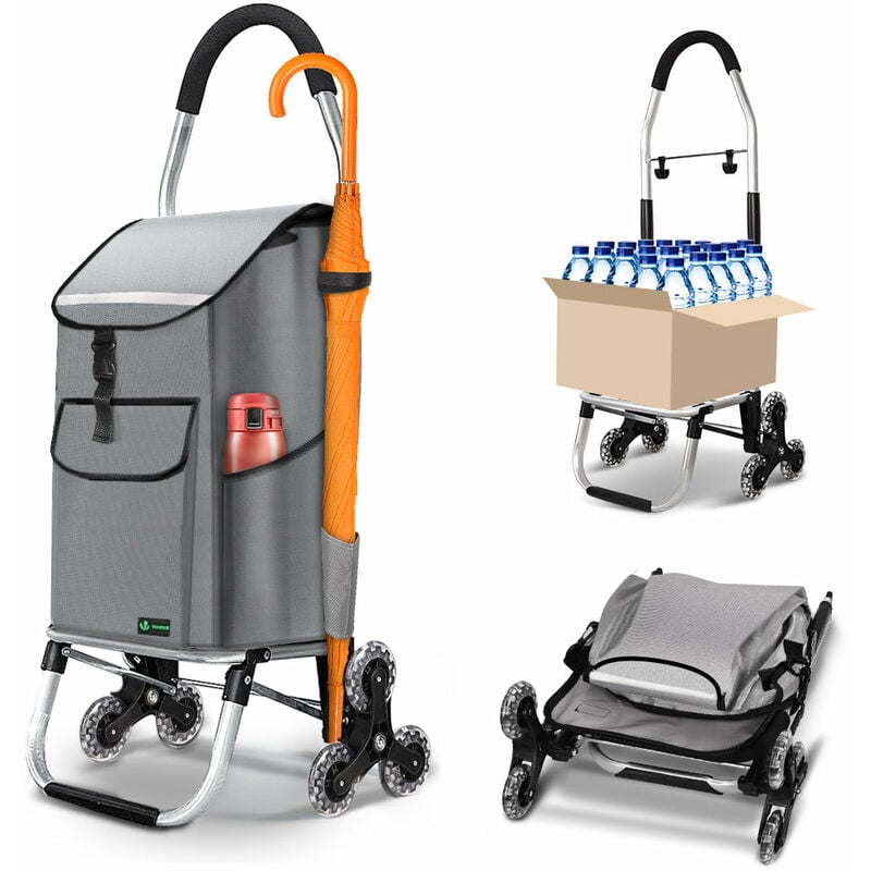 foto del prodotto carrello spesa pieghevole in alluminio, carrello portaspesa 6 ruote con ganci borsa oxford staccabile, 45 l grigio vounot