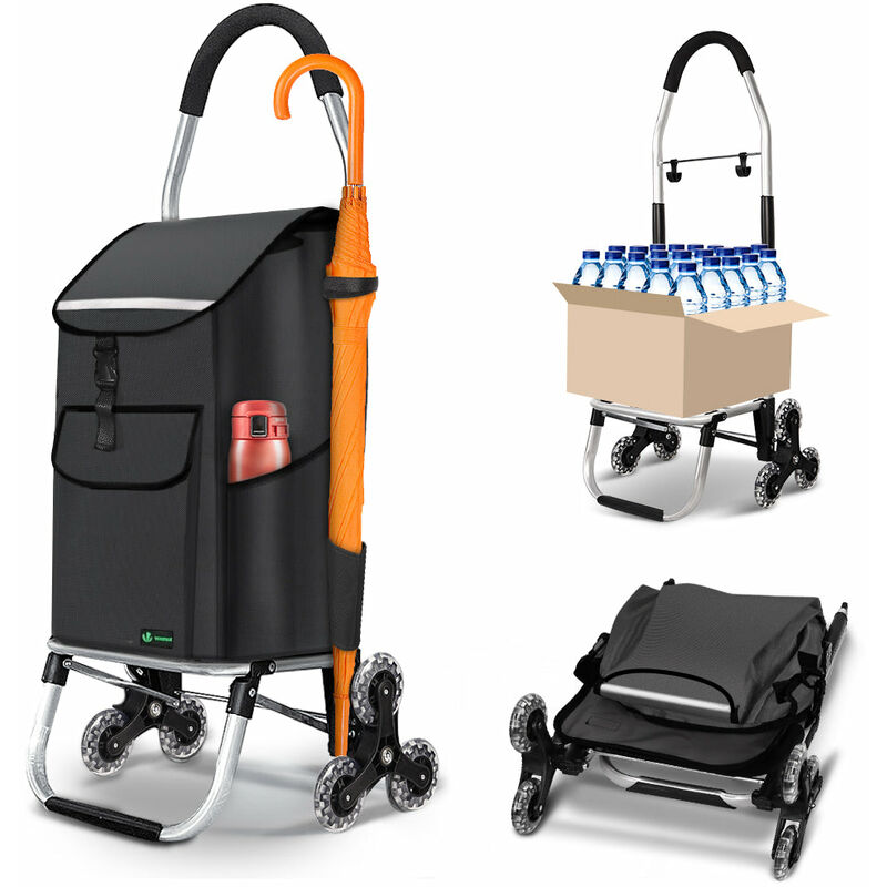 foto del prodotto carrello spesa pieghevole in alluminio, carrello portaspesa 6 ruote con ganci borsa oxford staccabile, 45 l nero vounot