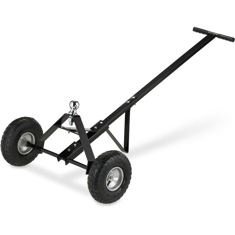 foto del prodotto carrello sposta roulotte, per rimorchi, hlp 48x137x72 cm, pneumatici e gancio a sfera, 250 kg, acciaio, nero relaxdays