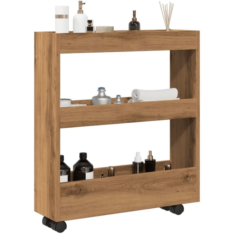 foto del prodotto carrello stretto a 3 livelli rovere artigianale in truciolato vidaxl