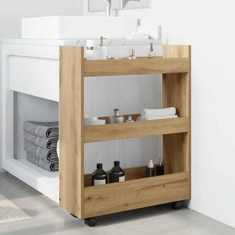 foto del prodotto carrello stretto a 3 livelli rovere artigianale in truciolato vidaxl