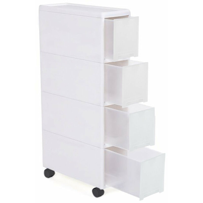 immagine 0 del prodotto carrello stretto multiuso 4 cassetti salvaspazio con ruote in plastica bianco