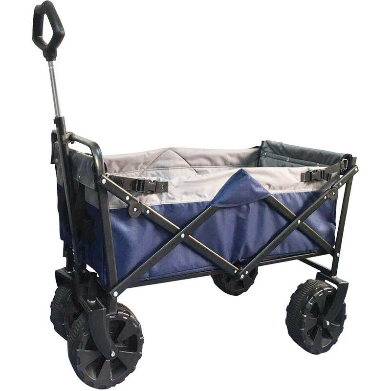 foto del prodotto carrello trolley pieghevole blu da spiaggia con struttura in acciaio