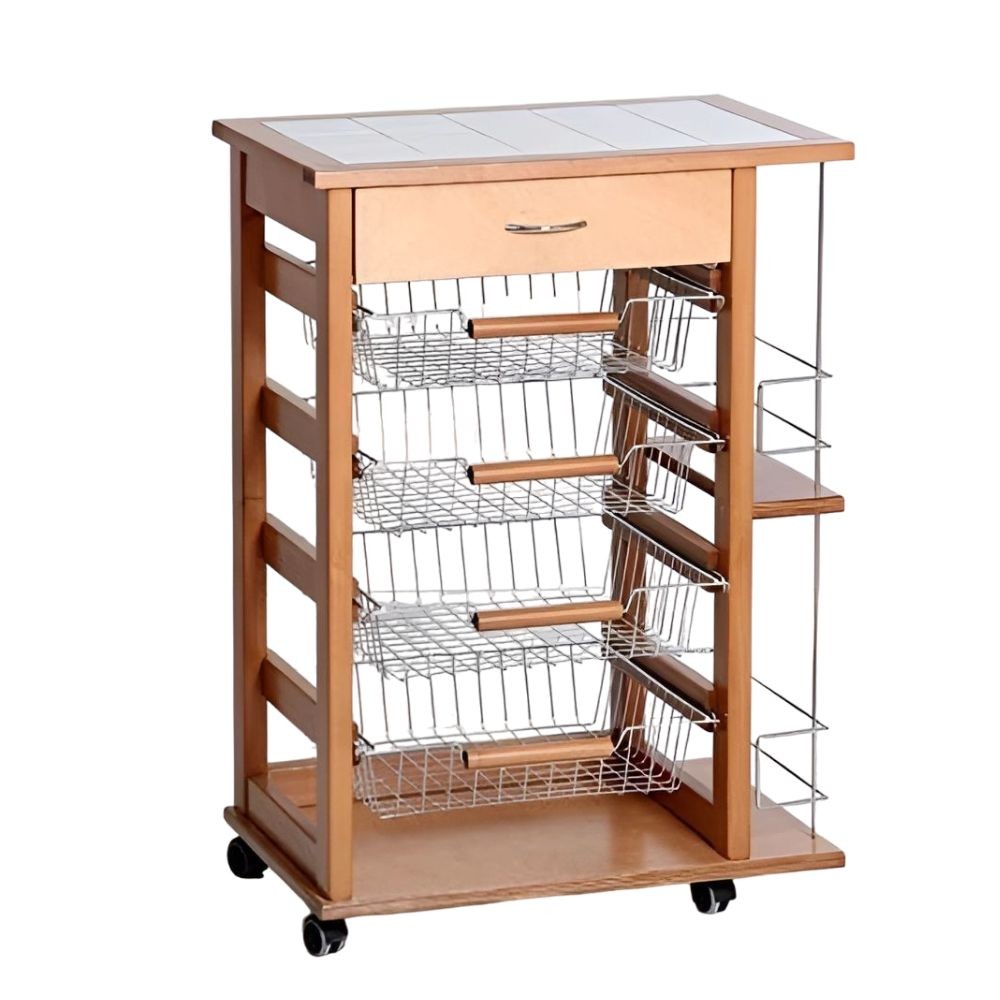 foto del prodotto carrello vesuvio con cassetto e portabottiglie rovere