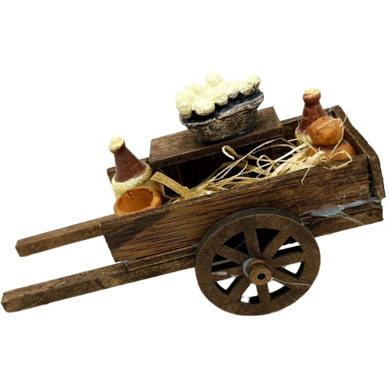 foto del prodotto carretto con formaggio e vino in legno per presepe 12099