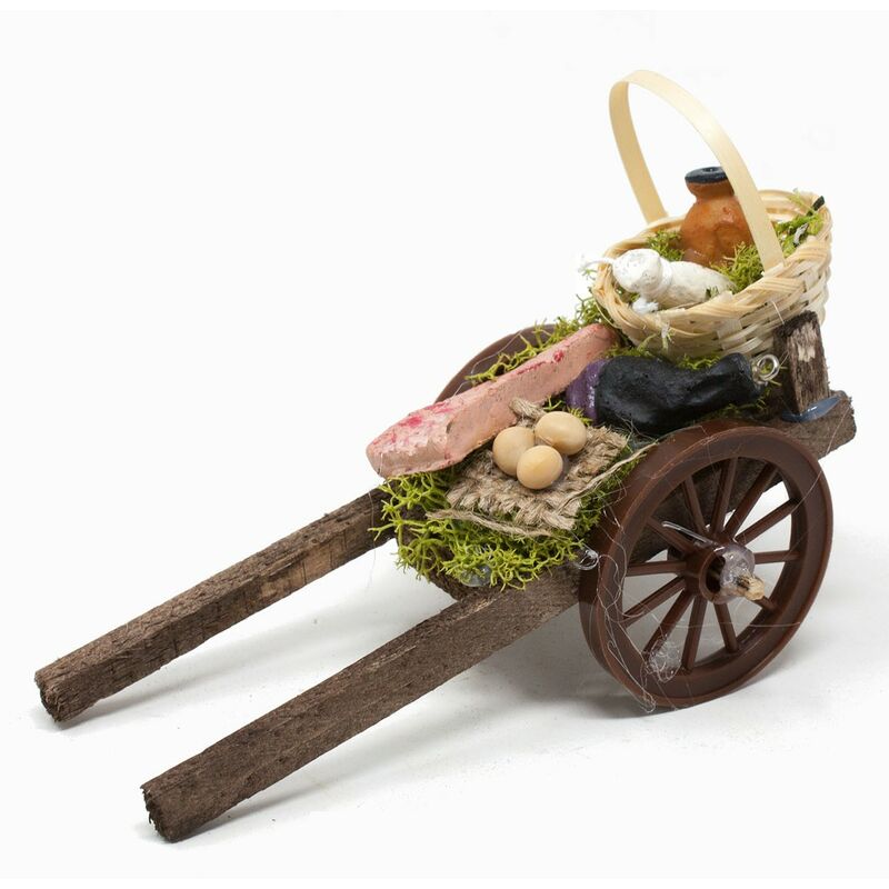 foto del prodotto carretto di legno con salumi e formaggi per presepe 11117c