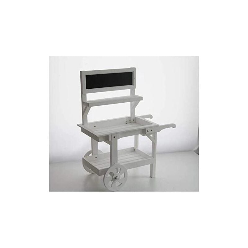 foto del prodotto carretto espositore in legno porta piante bianco con lavagna 87 x 47 x h109 cm