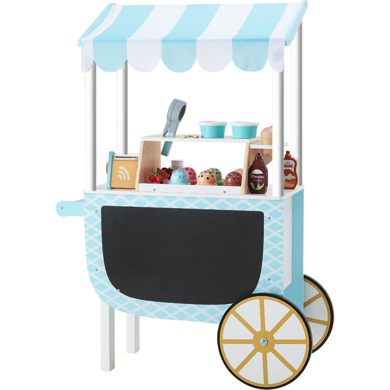 foto del prodotto carretto gelati giocattolo in legno con accessori, blu bianco teamson kids