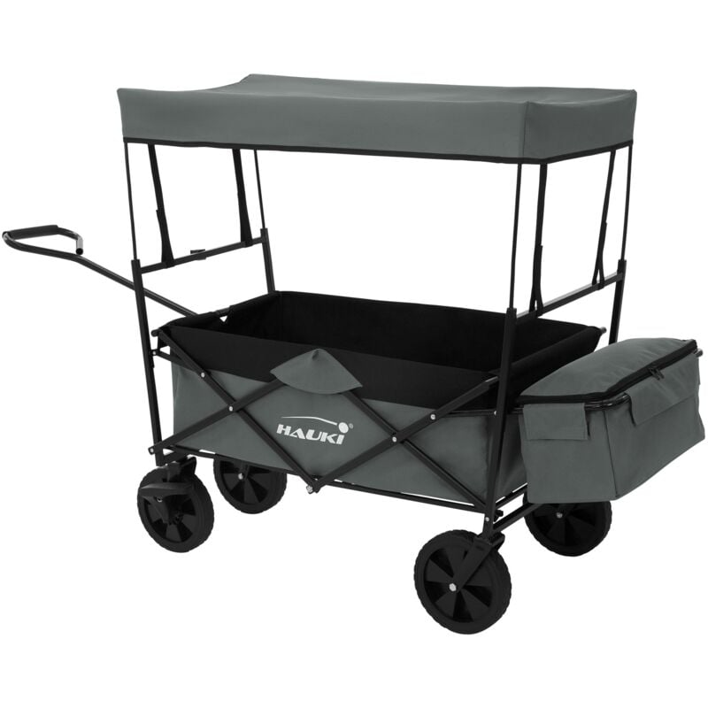 foto del prodotto carretto pieghevole con tetto grigio carretto da trasporto carrello portatutto porta attrezzi incl. 2x tasche a rete e una borsa esterna freno della