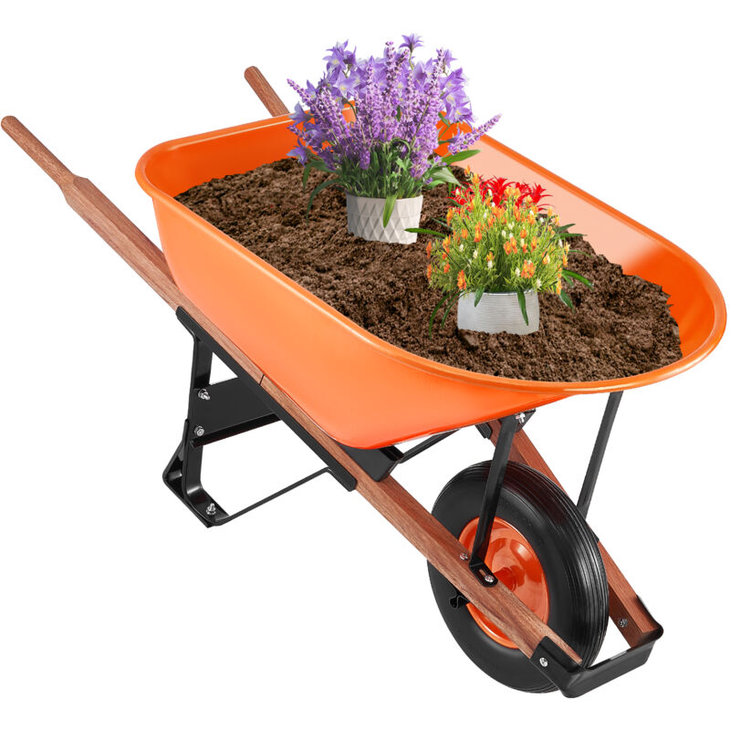 foto del prodotto carriola da 6 piedi cubi, capacita 330 libbre, carrello da giardino a ruota singola con manico in metallo e ruote con cingoli larghi 16 , facile e