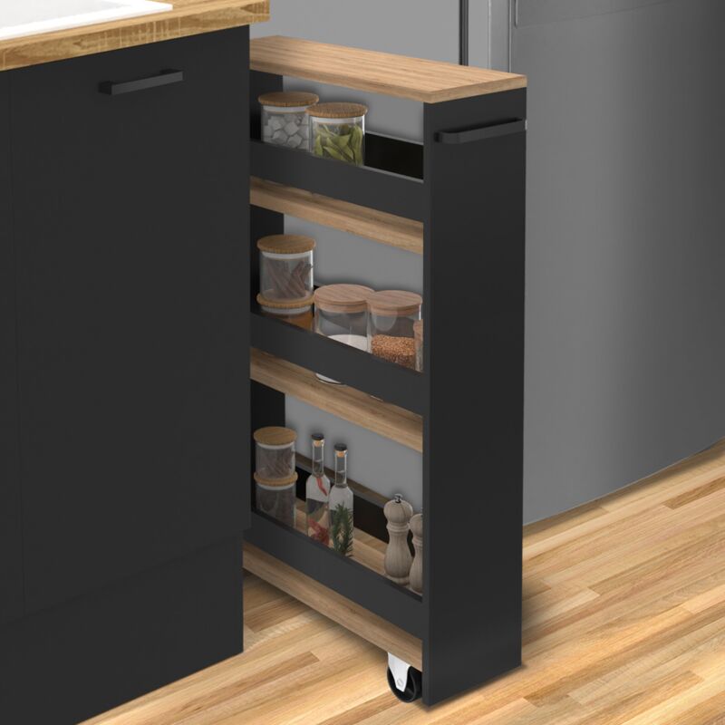 foto del prodotto carro de cocina especiero negro y madera con ruedas