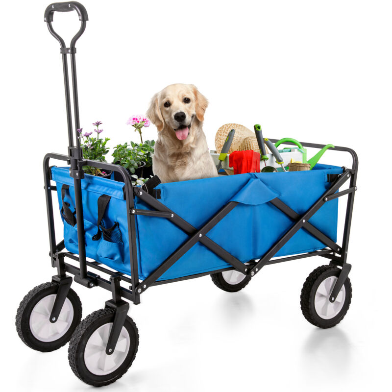 foto del prodotto carro fuoristrada pieghevole per tutti i terreni, carrello a mano pieghevole, carrello da giardino, portabicchieri in rete, maniglie regolabili,