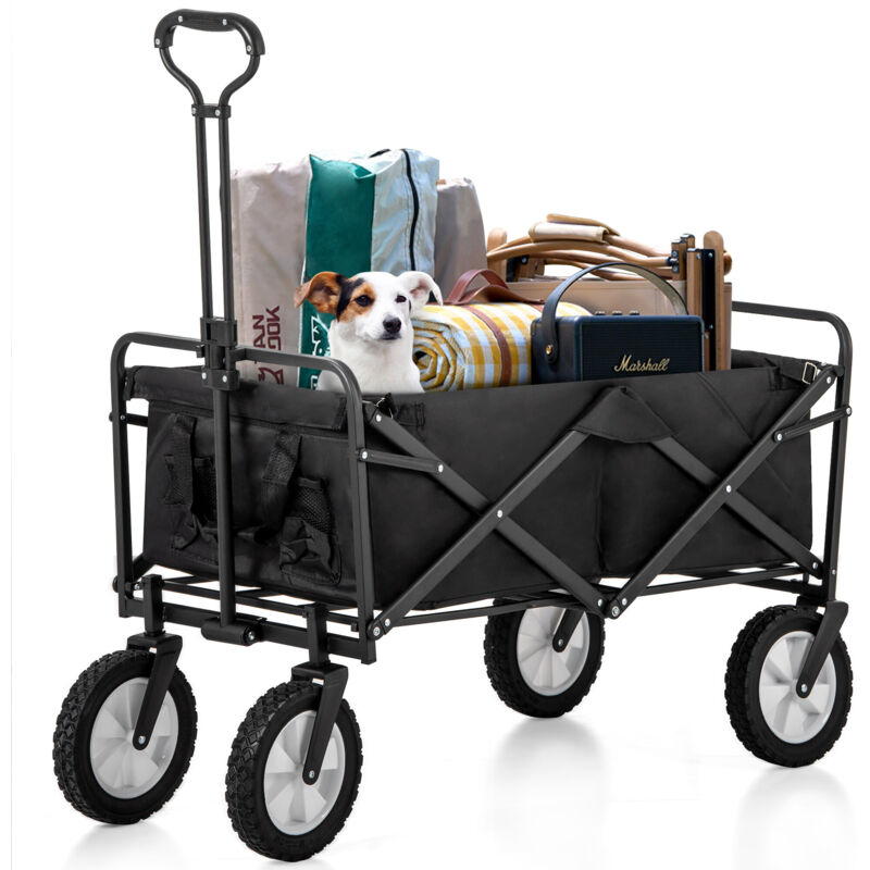 foto del prodotto carro fuoristrada pieghevole per tutti i terreni, carrello a mano pieghevole, carrello da giardino, portabicchieri in rete, maniglie regolabili,