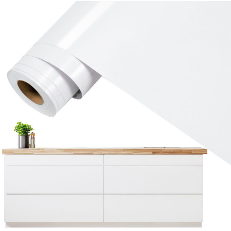 foto del prodotto carta adesiva per mobili 61 cm x 500 cm carta da parati autoadesiva pellicola impermeabile autoadesiva per banconi cucina bagno bianco