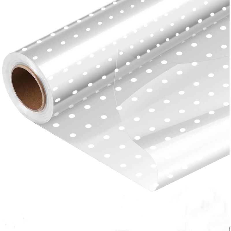 foto del prodotto carta cellophane 54cm30m 1 rotolo bianco pois rotolo cellophane trasparente per incartare regali carta da regalo per fioristi e artigianato