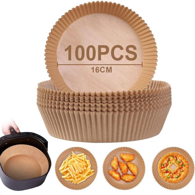 foto del prodotto carta da forno per friggitrice ad aria 100 pezzi 16x4,5 cm fodera di carta circolare accessori per friggitrice ad aria per lablanc