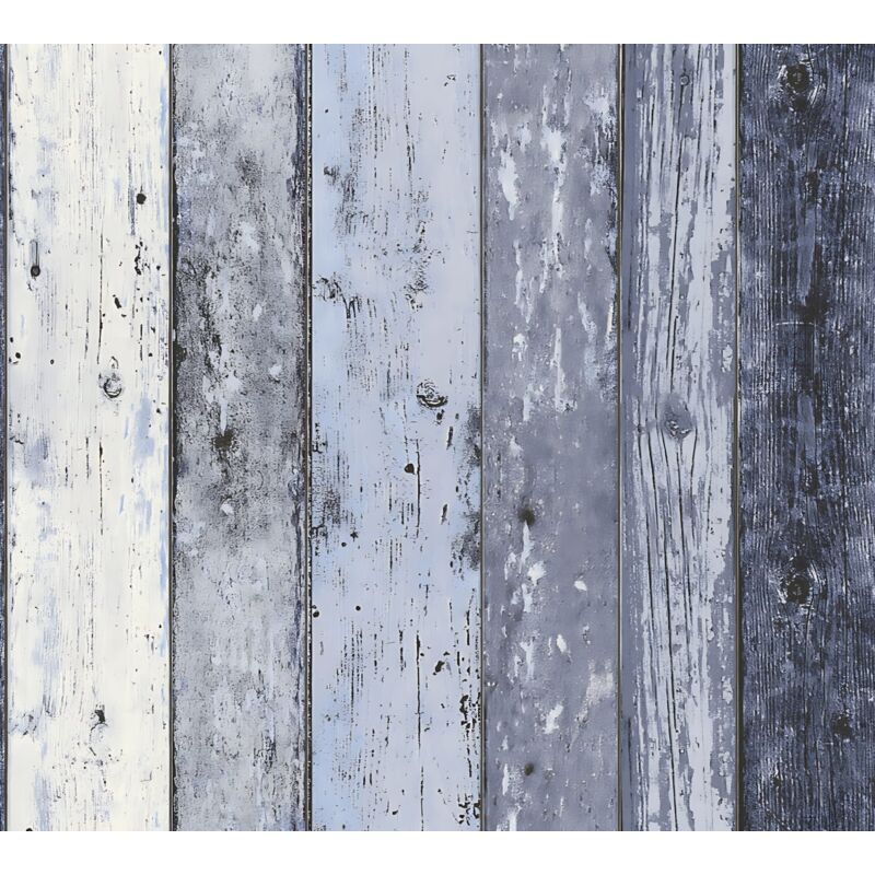 foto del prodotto carta da parati aspetto legno profhome 855060 carta da parati tnt liscia con il used look opaca blu 5,33 m2
