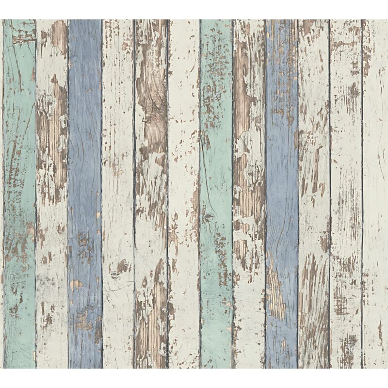 foto del prodotto carta da parati aspetto legno profhome 959141 carta da parati tnt liscia in stile country opaca grigio bianco beige 5,33 m2