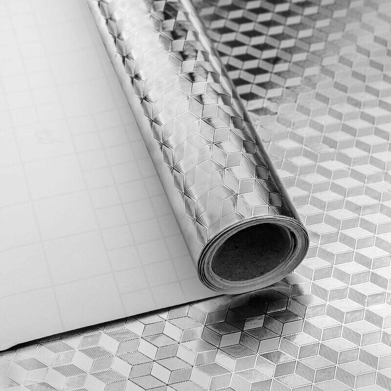 foto del prodotto carta da parati autoadesiva in lamina d argento adesivi in lamina di alluminio per cucina rotolo impermeabile e resistente all olio rombo 40x200cm