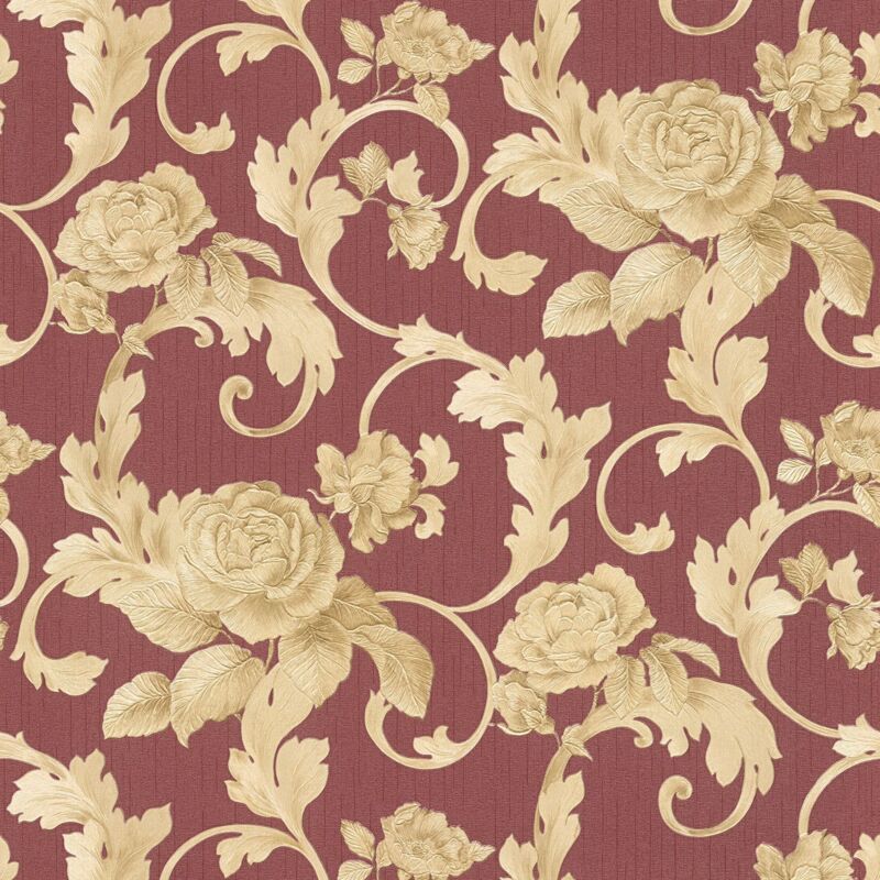 foto del prodotto carta da parati floreale profhome 959832 carta da parati tnt leggermente strutturata con motivo floreale opaca rosso oro 7,035 m2