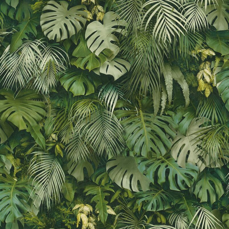 foto del prodotto carta da parati natura profhome 372802 carta da parati tnt liscia con palme opaca verde 5,33 m2