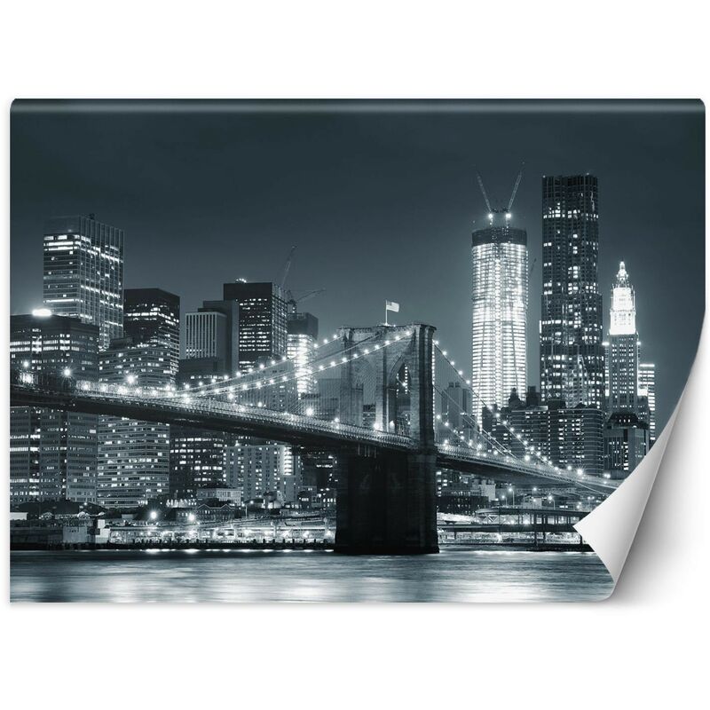 foto del prodotto carta da parati, new york ponte di brooklyn in bianco e nero 350x245