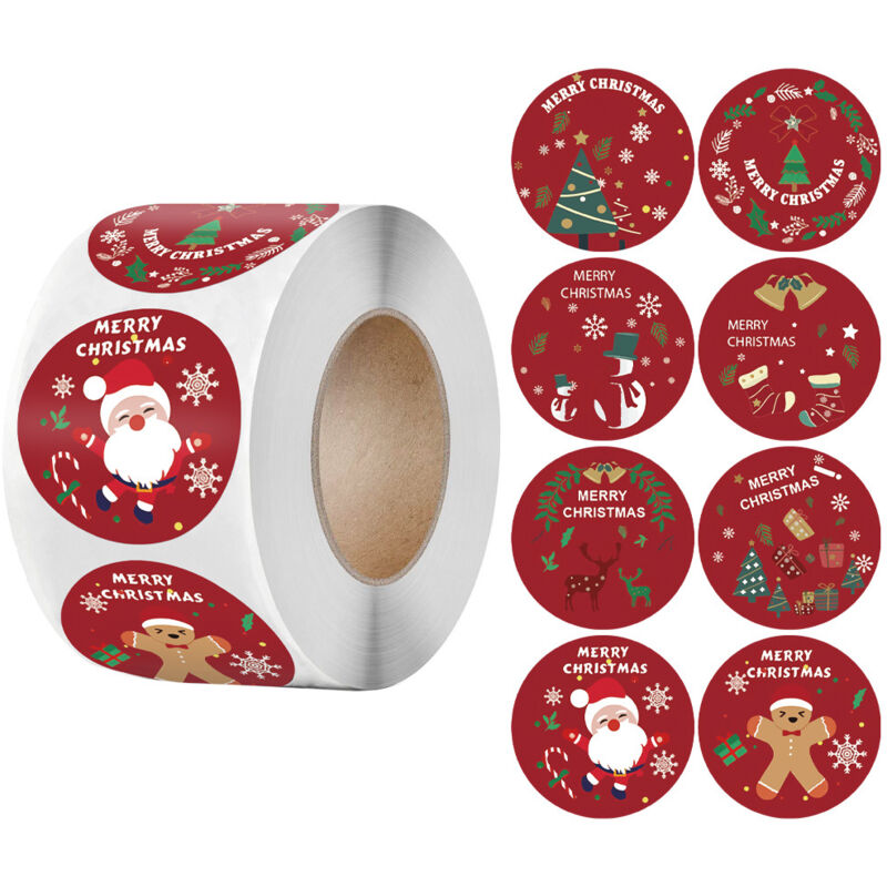 foto del prodotto carta da regalo, 500 pezzi di etichette regalo di natale, etichette adesive di natale, etichetta di natale da 1,5 pollici, albero di natale, babbo