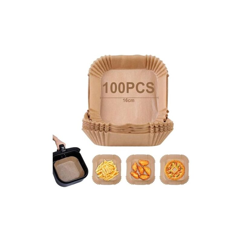 foto del prodotto carta per friggitrice ad aria, 100 pezzi da 16 cm, carta da forno monouso antiaderente senza olio, accessori per friggitrice ad aria da 3 4,5 l