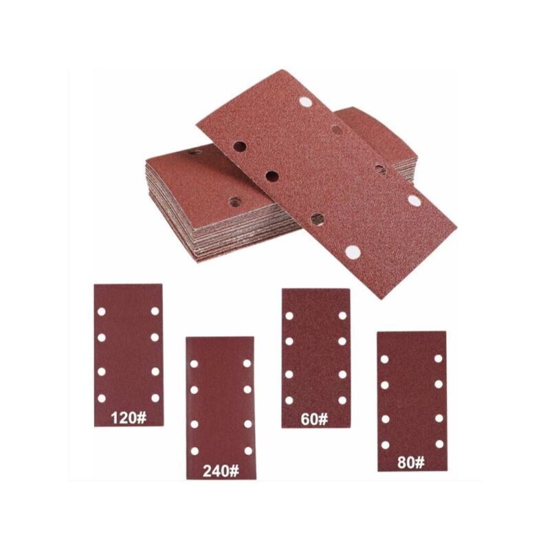 foto del prodotto carta vetrata, carta vetrata autoadesiva, abrasivo per levigatrice orbitale, 40 fogli abrasivi con velcro, 8 fori, grana 60 80 120 240 95 x 185 mm
