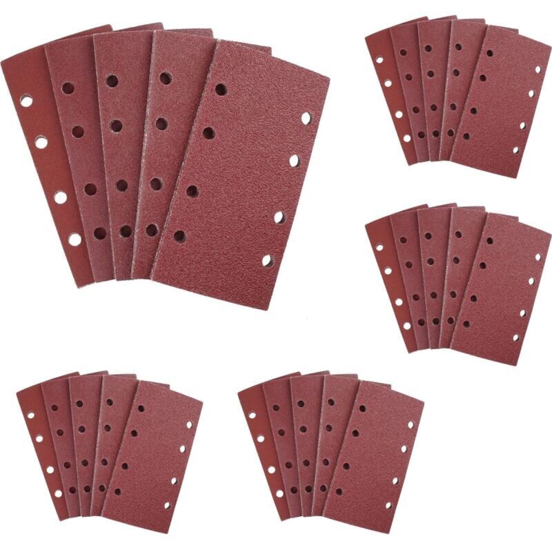 foto del prodotto carta vetrata orbitale casuale, 93 x 185 mm, 8 fori, carta vetrata rettangolare, grana 40 60 80 120 240, corindone, ideale per levigatura lucidatura,