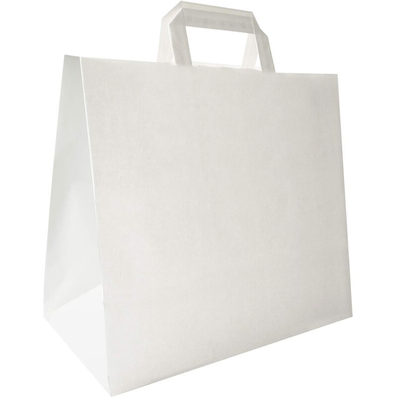 immagine 0 del prodotto carte dozio shopper in kraft con fondo quadro, color bianco, maniglia piatta, f.to cm 32 17x29, cf 25 pz