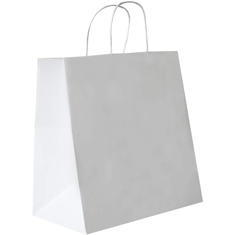 foto del prodotto carte dozio shopper in kraft con fondo quadro, color bianco, maniglia ritorta, f.to cm 27 17x29, cf 50 pz