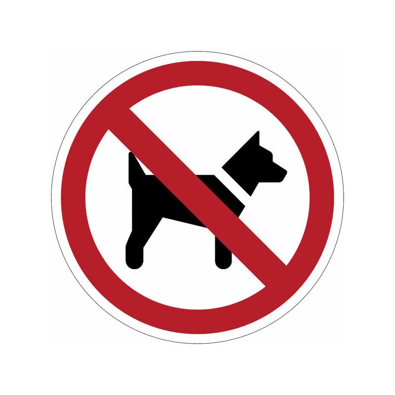 foto del prodotto cartelli di divieto iso 7010 divieto di accesso ai cani p021 misura 100mm x 100mm, numero pezzi 10 pezzi