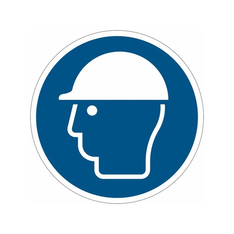 foto del prodotto cartelli di obbligo iso 7010 casco di protezione obbligatorio m014 misura 100mm x 100mm, numero pezzi 10 pezzi