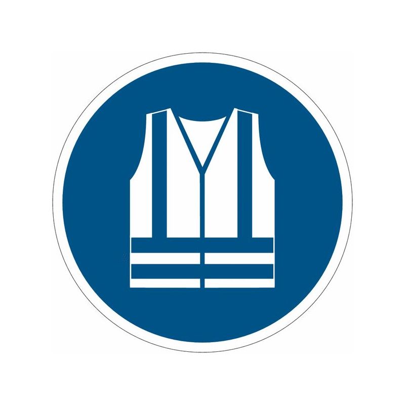 foto del prodotto cartelli di obbligo iso 7010 gilet di sicurezza ad alta visibilit obbligatorio m015 misura 100mm x 100mm, numero pezzi 100 pezzi